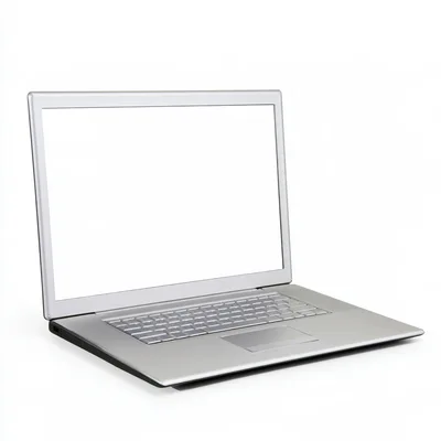 Silver Laptop Computer With Blank White Screen