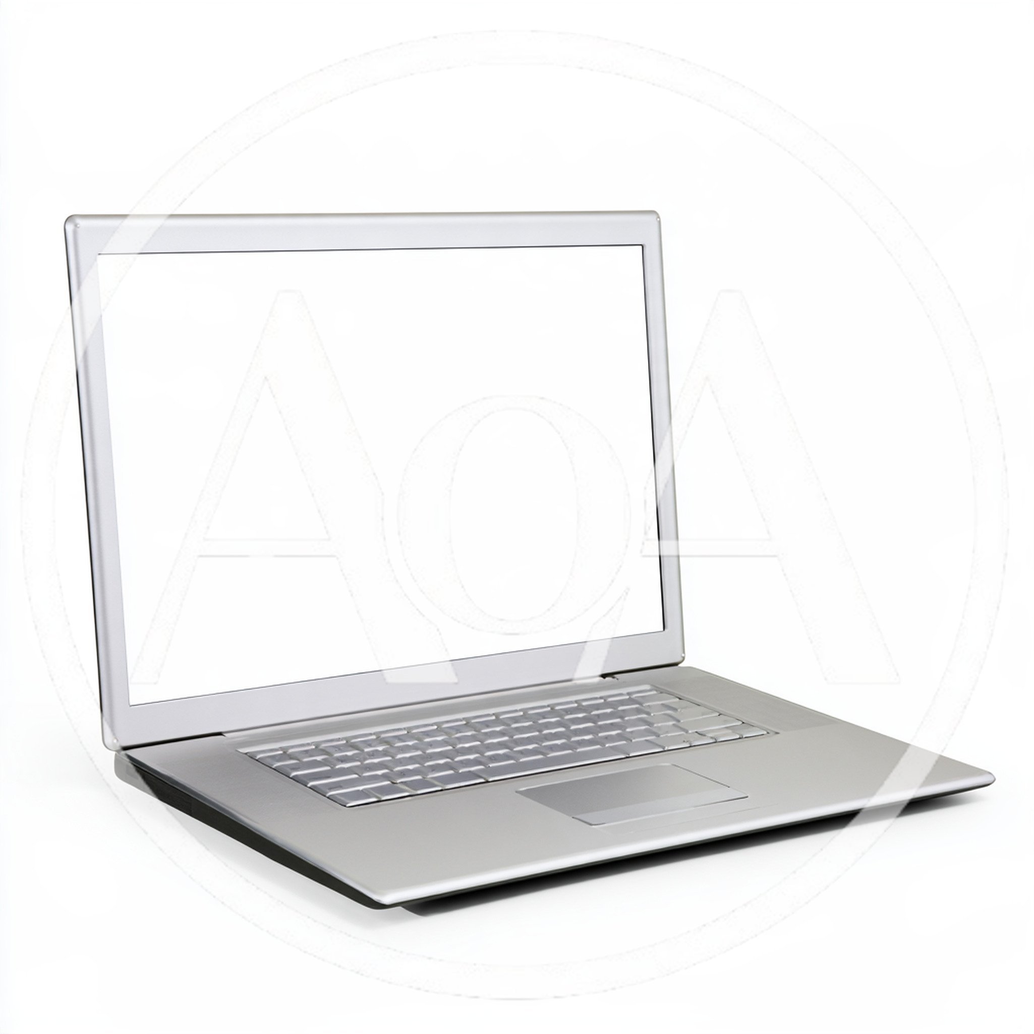 Silver Laptop Computer With Blank White Screen
