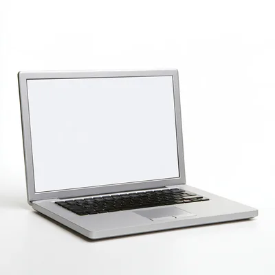 Silver Laptop With Blank Screen On White Background