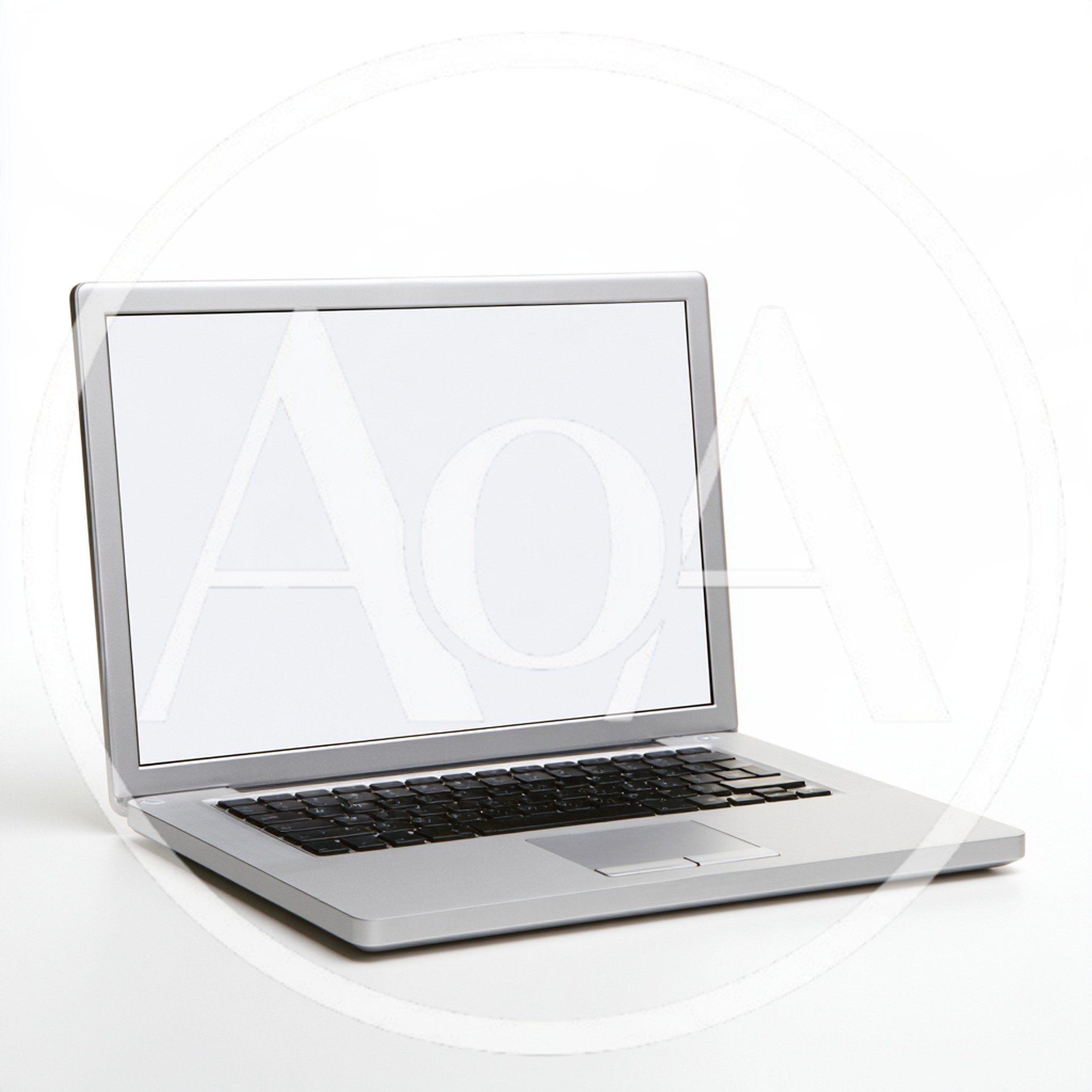 Silver Laptop With Blank Screen On White Background
