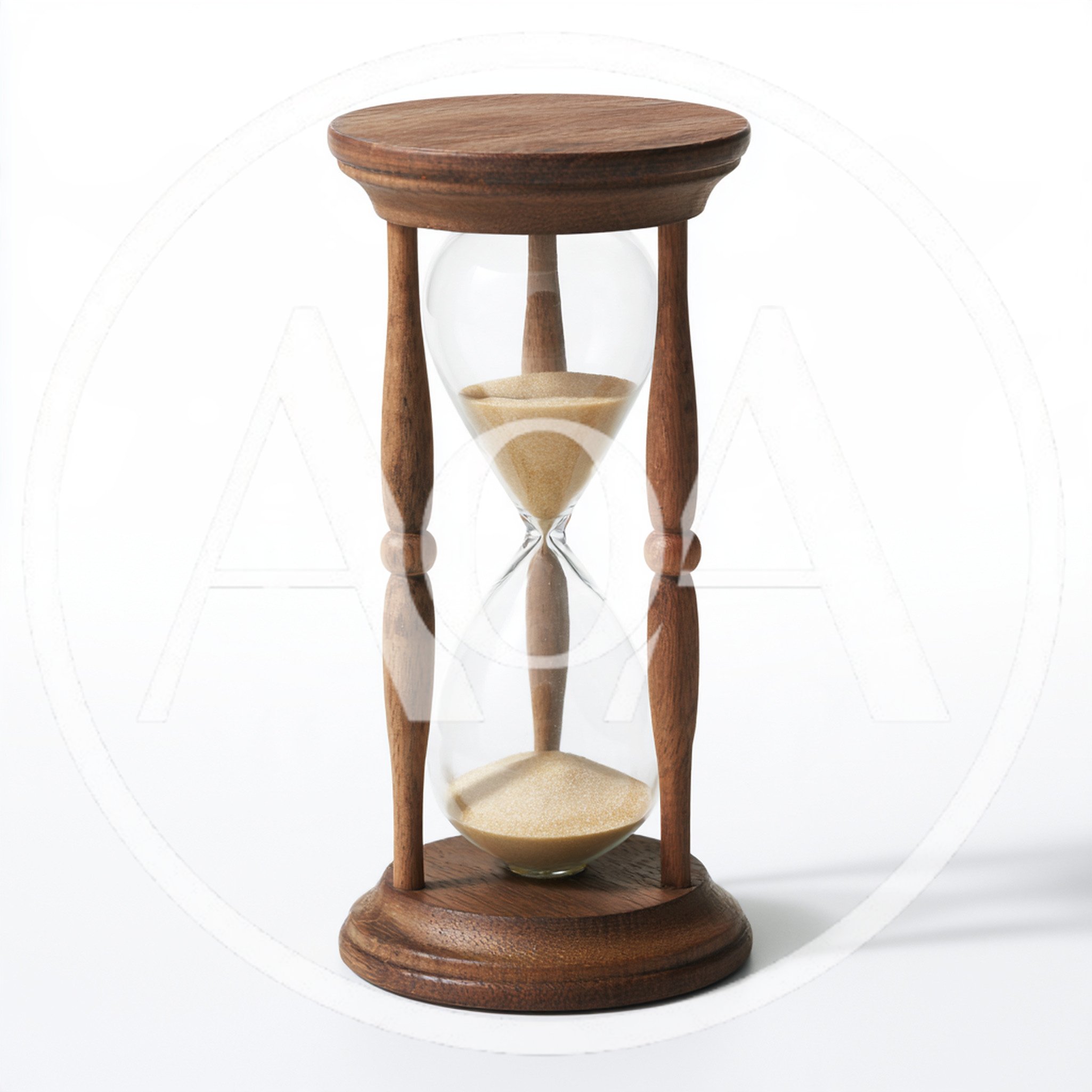 Wooden Hourglass With Flowing Sand On White Background