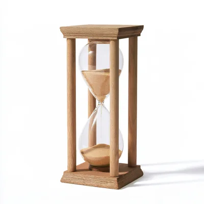 Wooden Hourglass With Flowing Sand On White Background