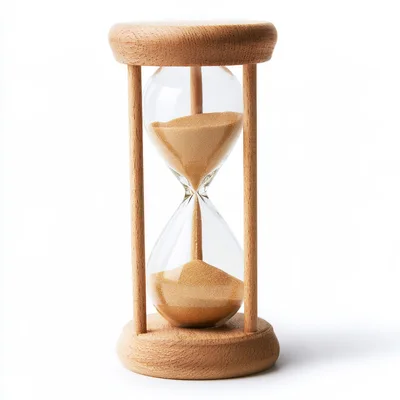 Wooden Hourglass With Flowing Sand On White Background