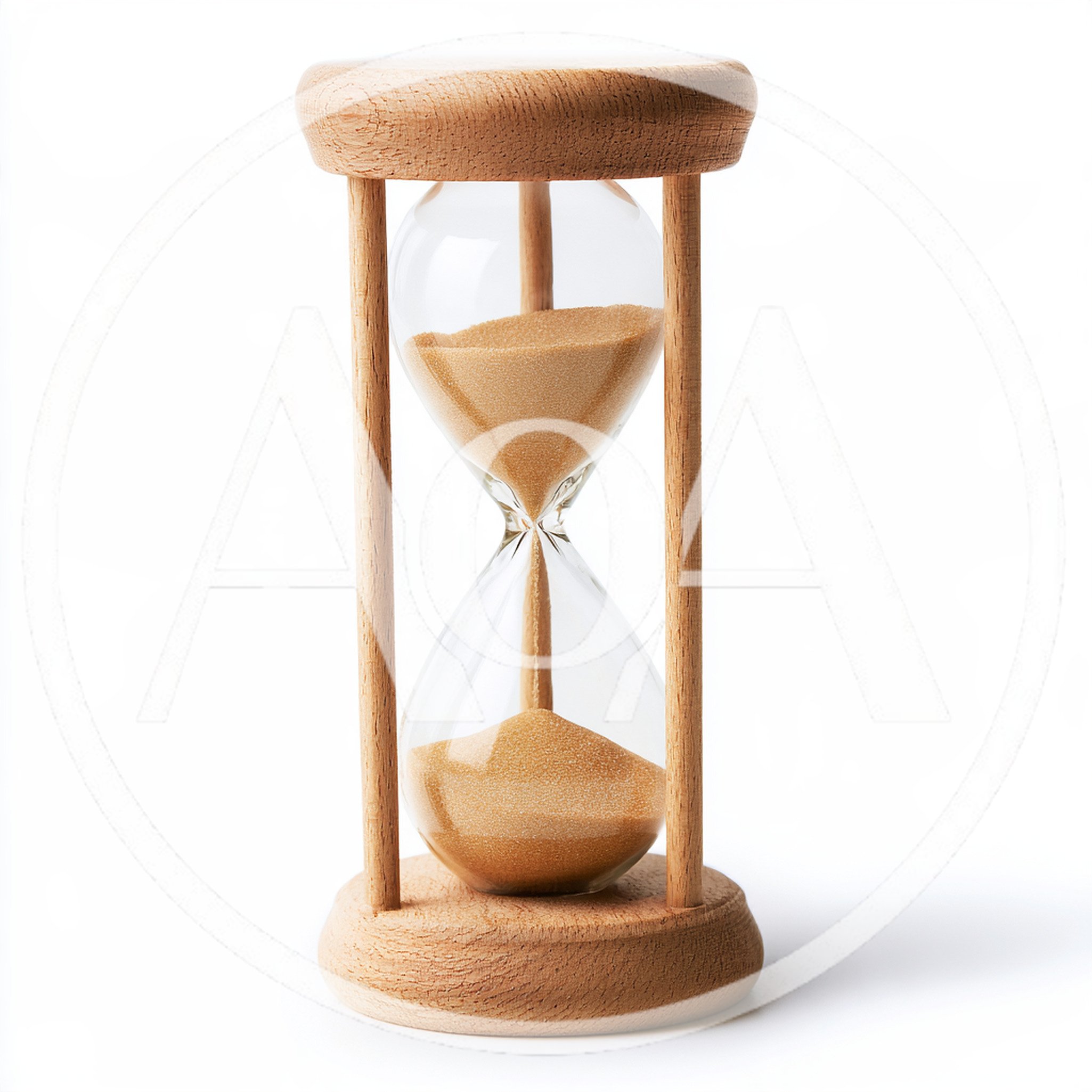 Wooden Hourglass With Flowing Sand On White Background
