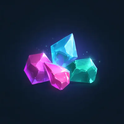 Glowing Multicolored Gemstones On Dark Background