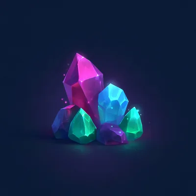 Glowing Multicolored Fantasy Crystal Cluster Illustration