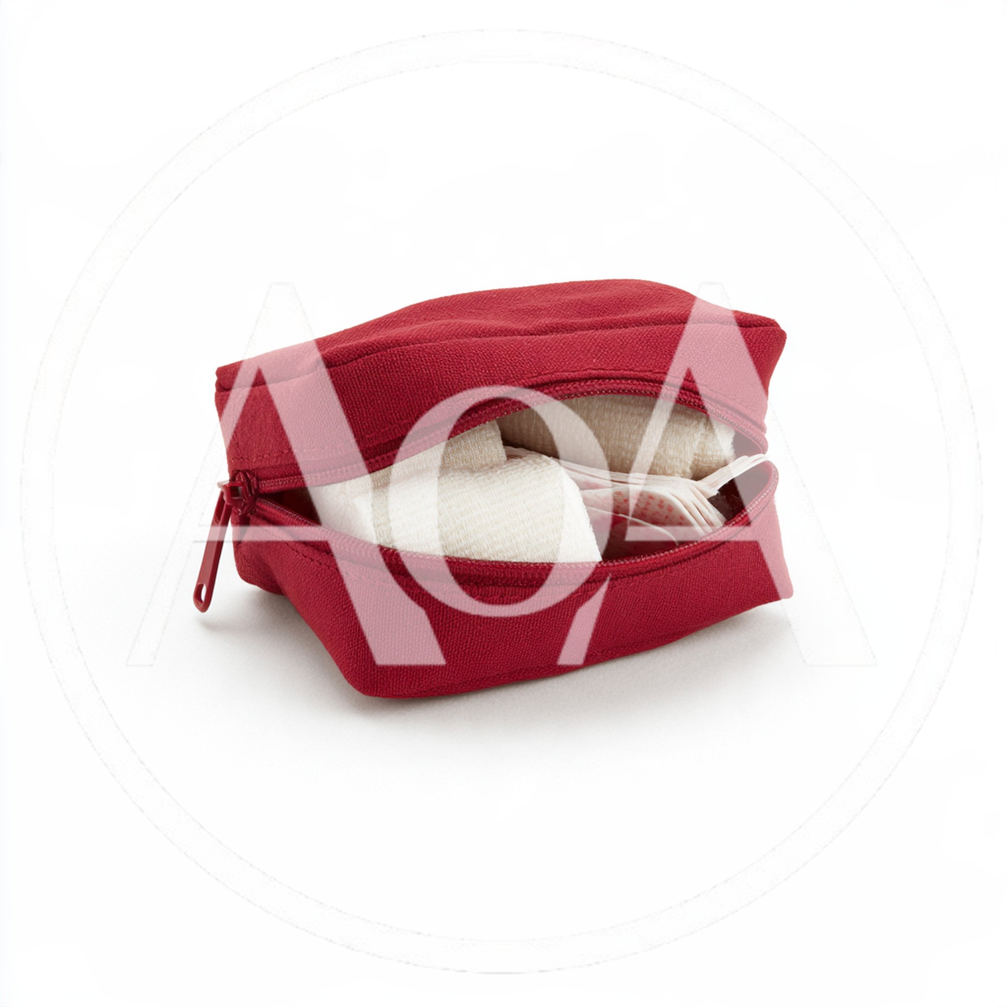 Red First Aid Kit Pouch With Medical Bandages