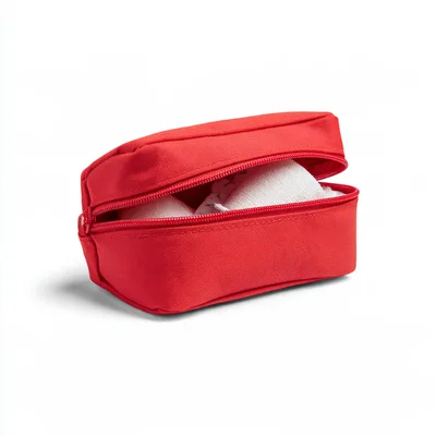 Red First Aid Kit Bag With Medical Supplies