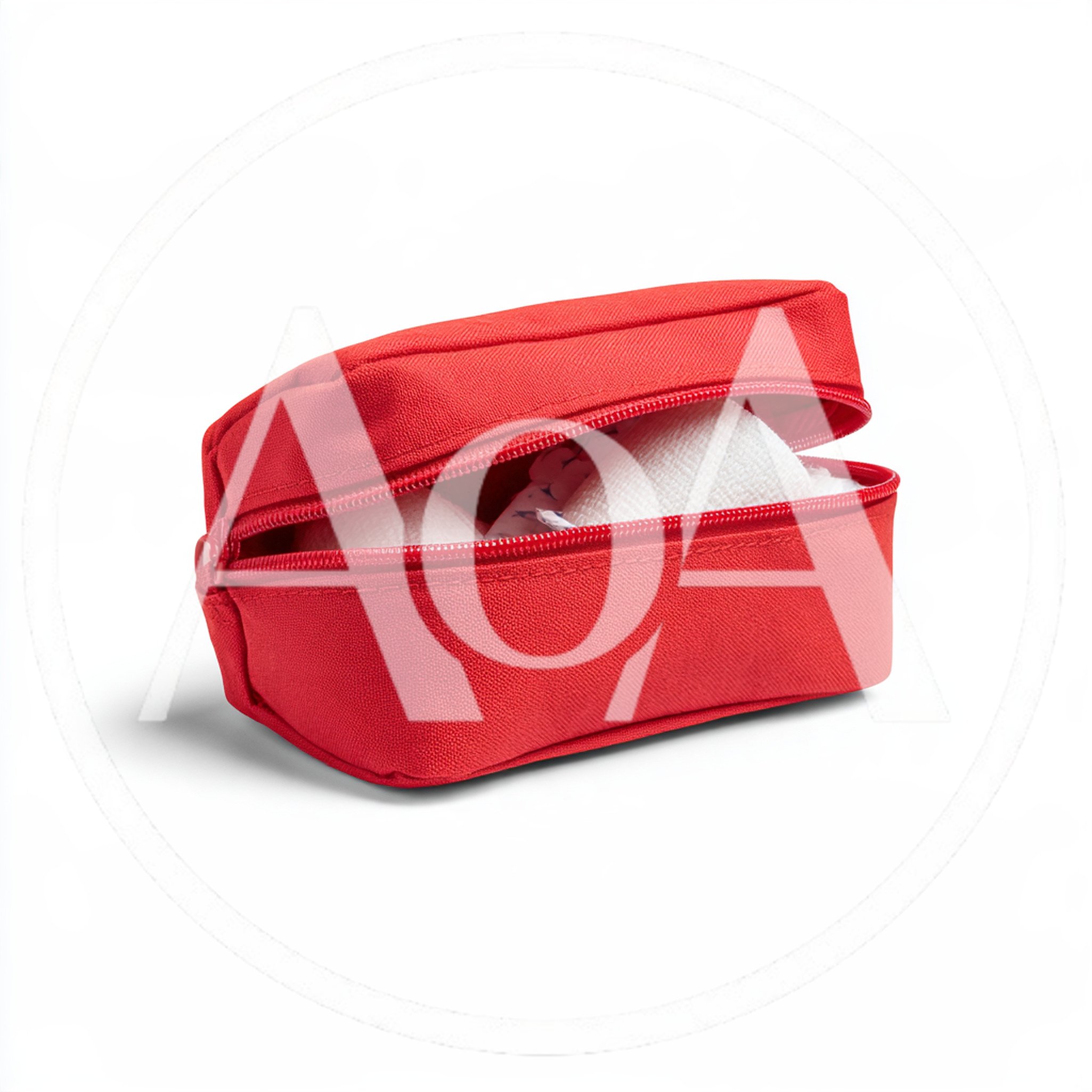 Red First Aid Kit Bag With Medical Supplies