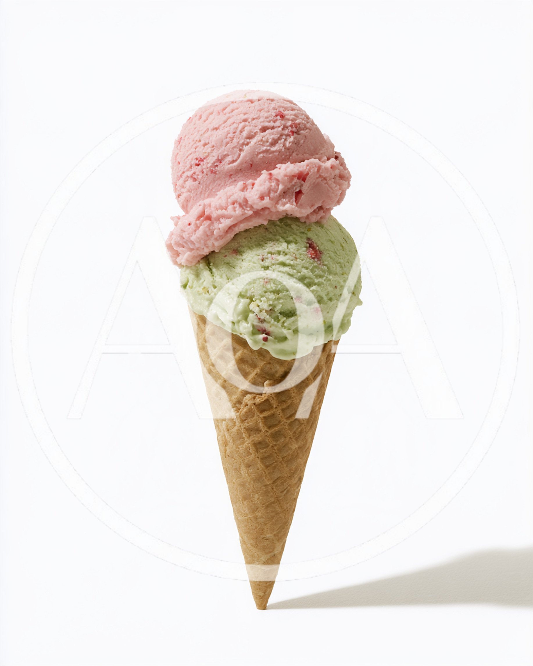 Double Scoop Ice Cream Cone on White Background