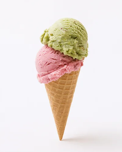 Double Scoop Ice Cream Cone on White Background