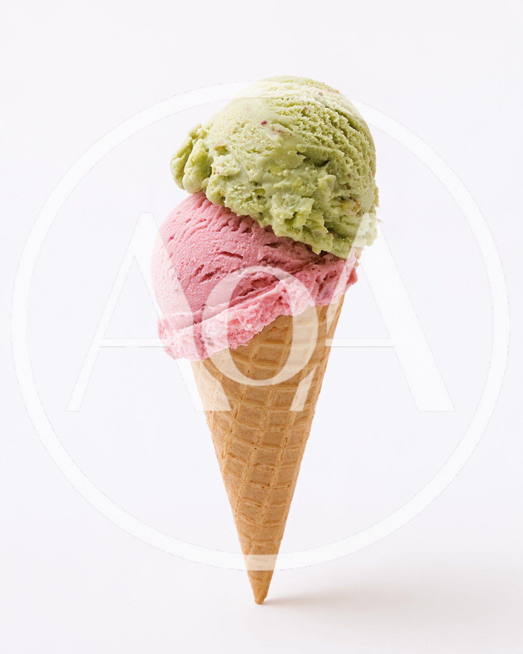 Double Scoop Ice Cream Cone on White Background