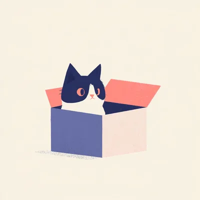 Minimalist Illustration Of A Cat Sitting In A Box