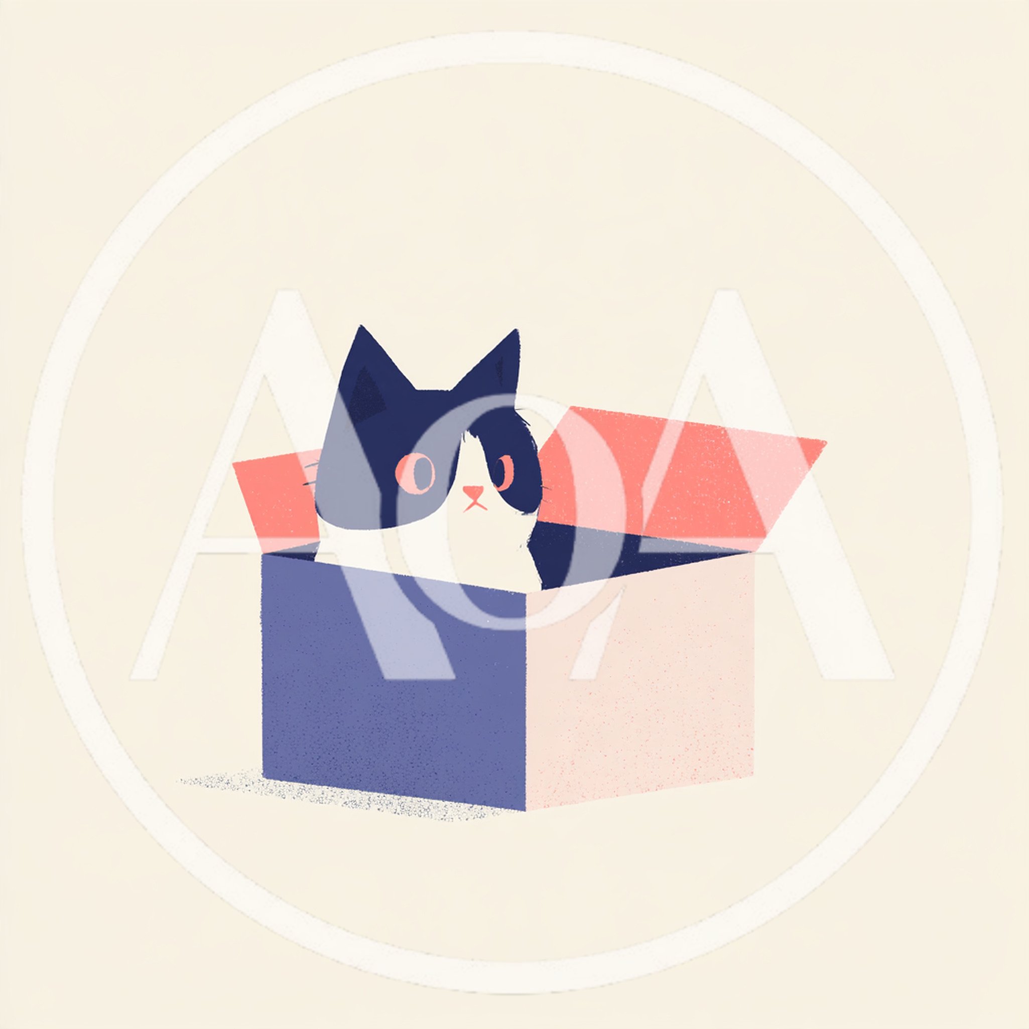Minimalist Illustration Of A Cat Sitting In A Box