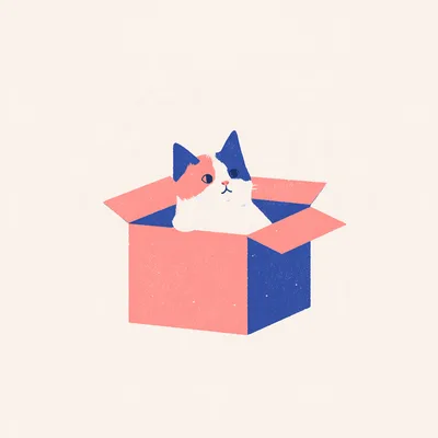 Minimalist Illustration Of A Cute Cat In A Box