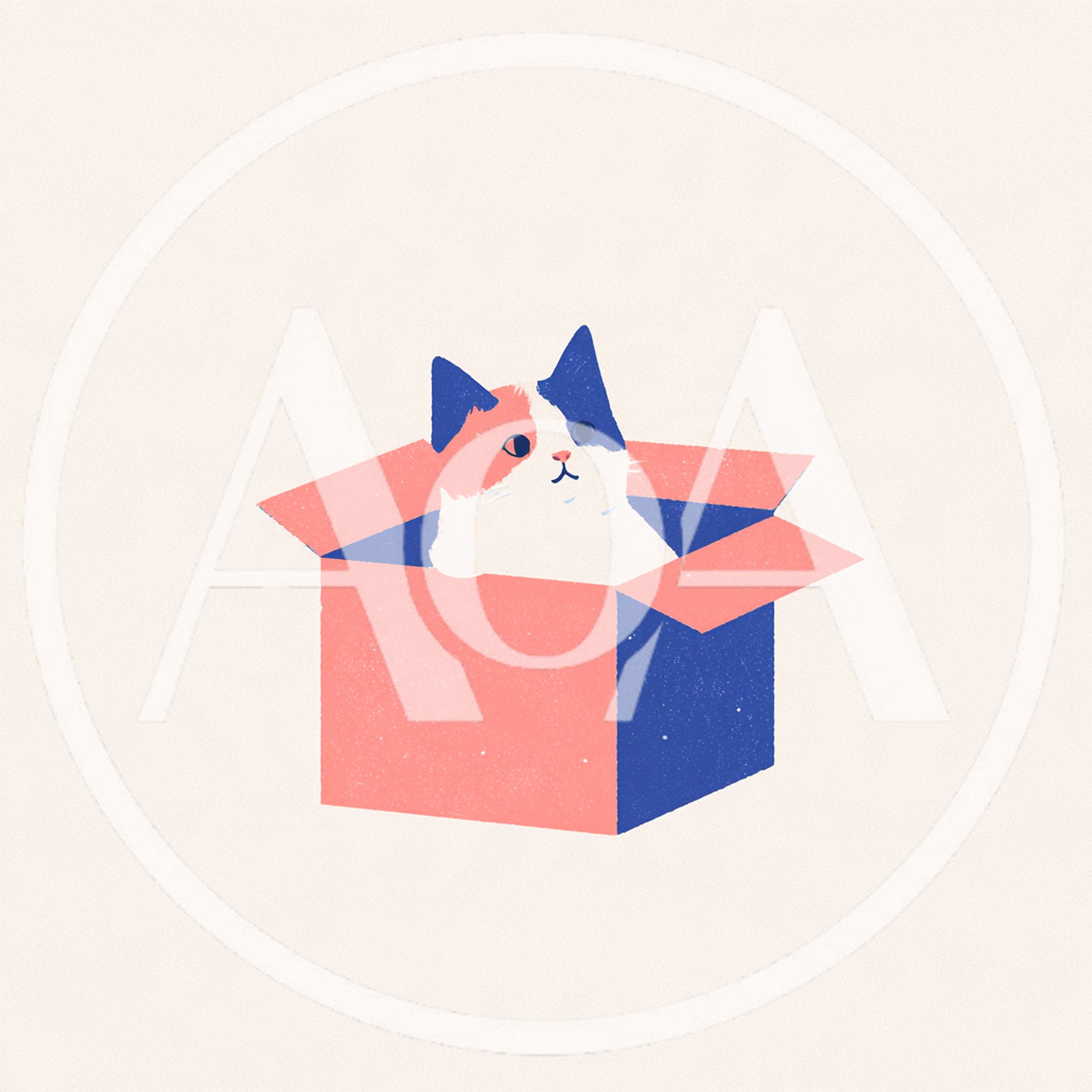 Minimalist Illustration Of A Cute Cat In A Box