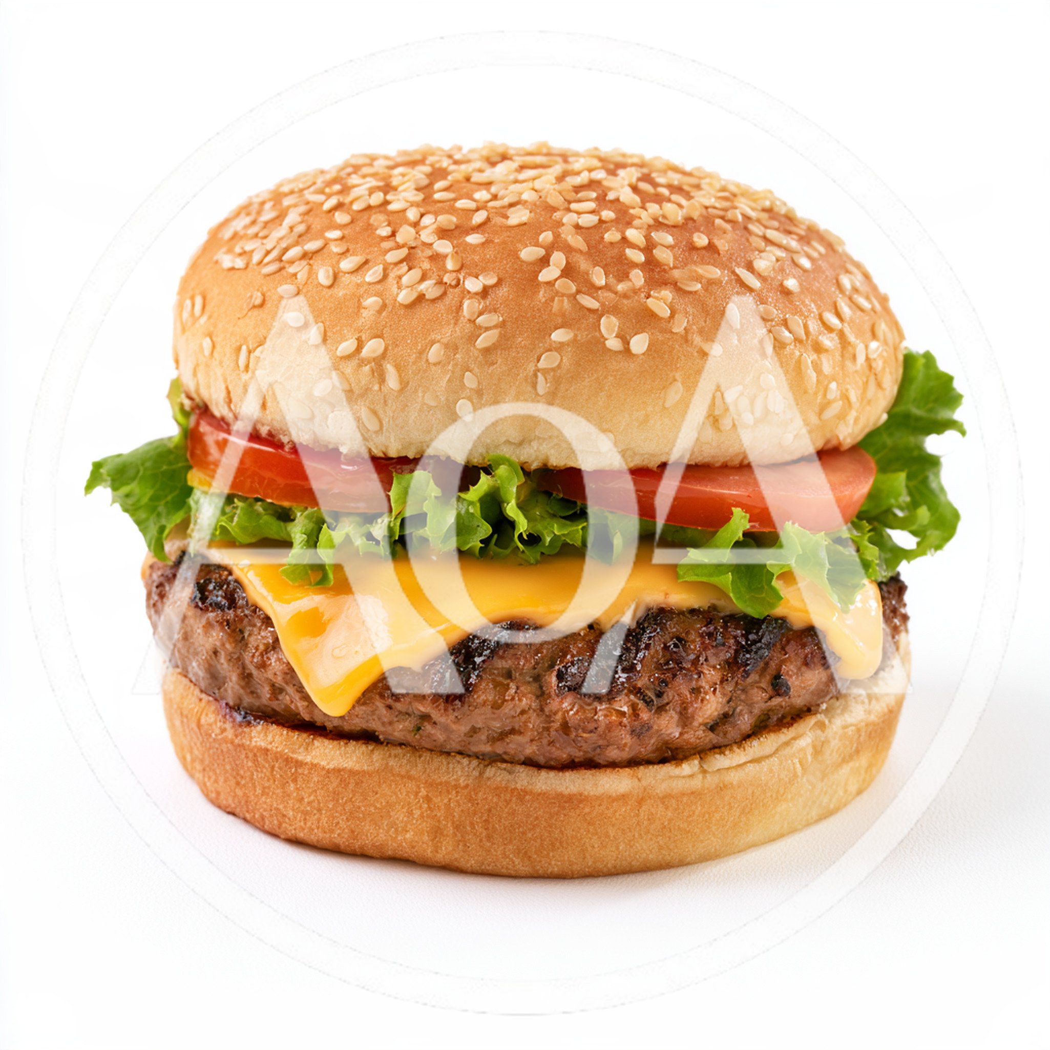 Classic Cheeseburger With Lettuce And Tomato On White