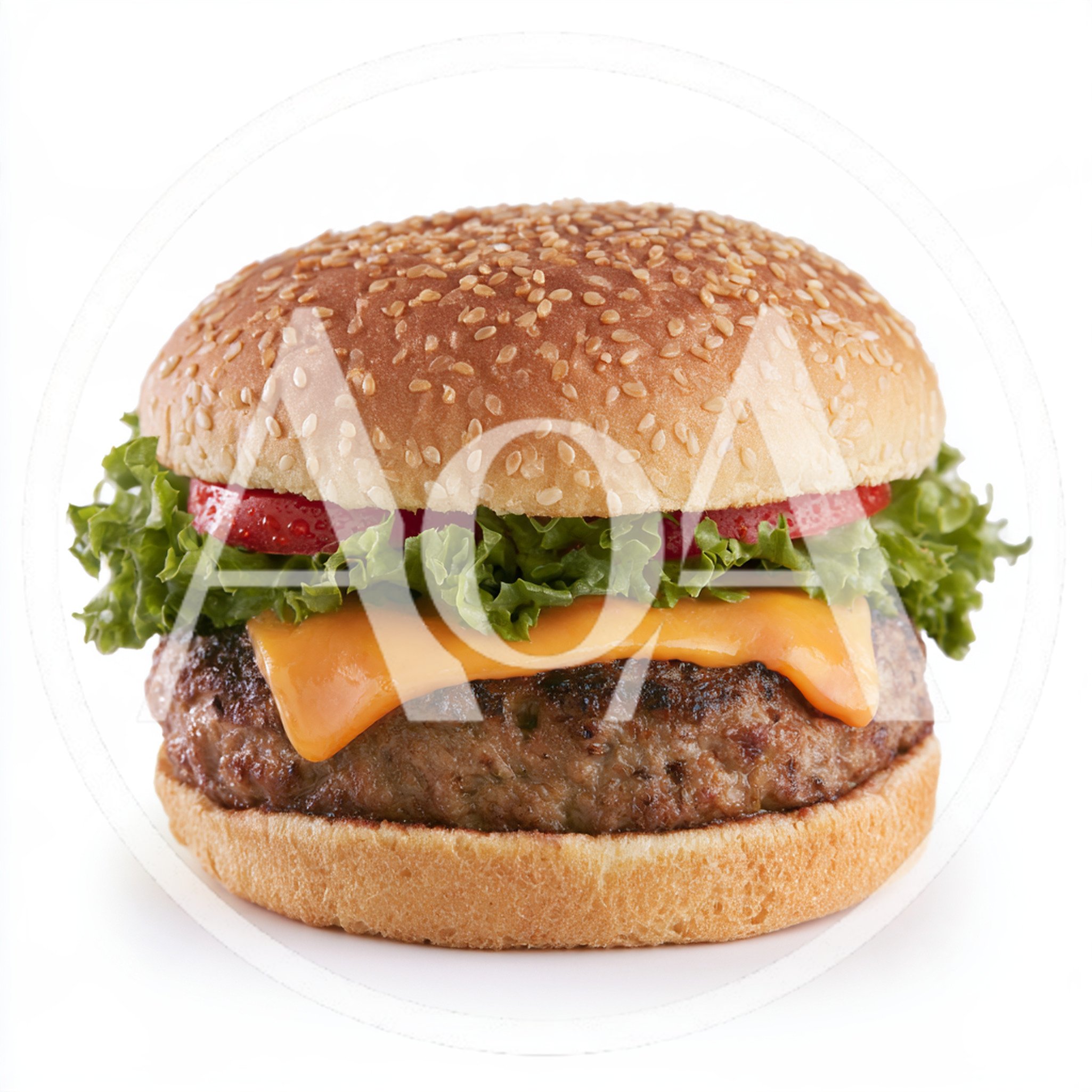 Classic Cheeseburger With Lettuce And Tomato On White Background