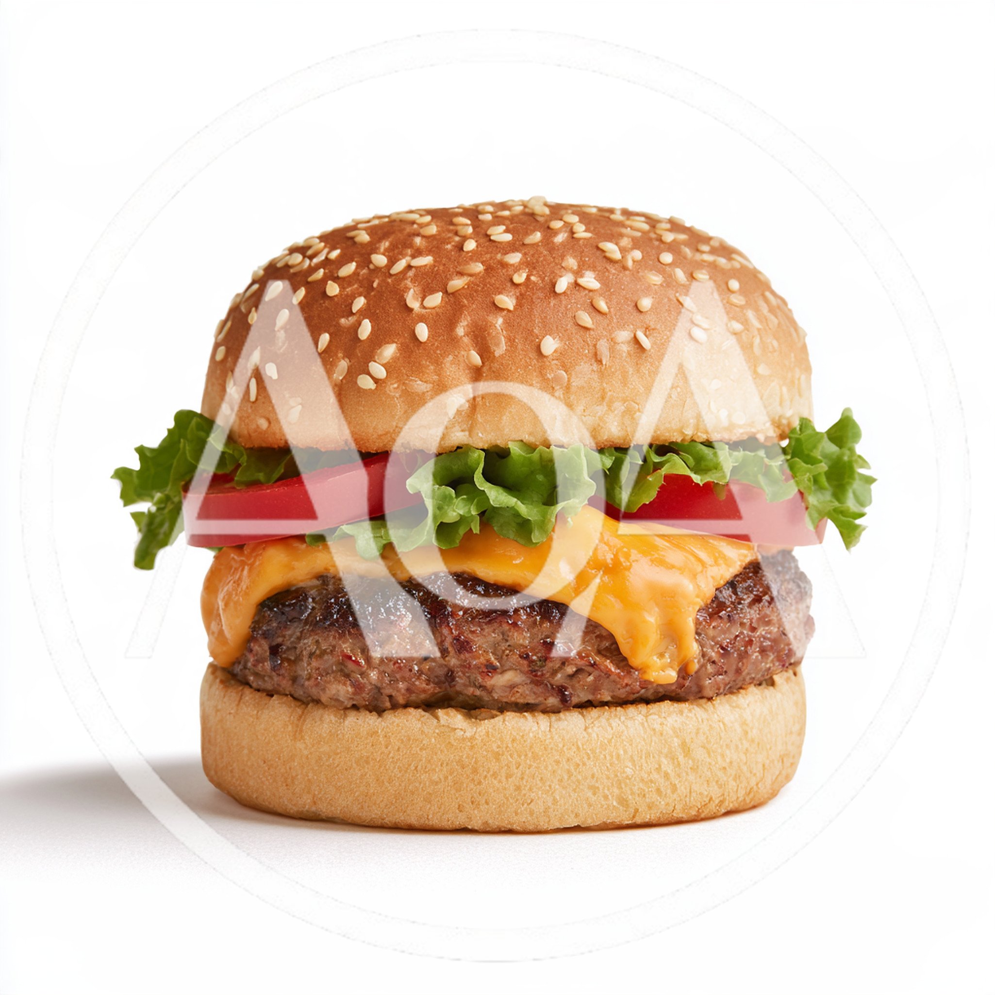 Classic Cheeseburger With Lettuce And Tomato On White Background