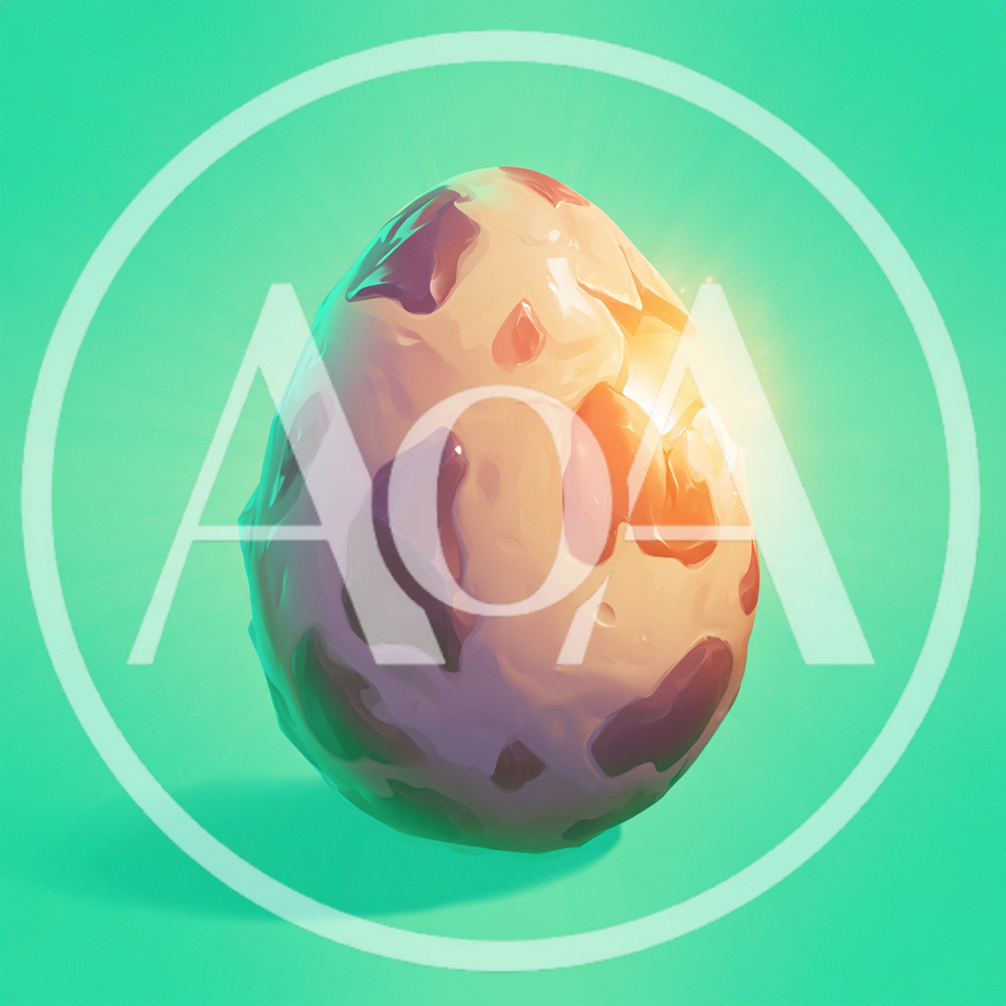 Glowing Cracked Dinosaur Egg On Green Background