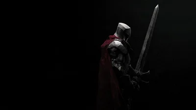 Knight In Silver Armor With Red Cape Holding Sword