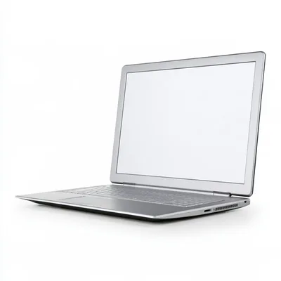 Silver Laptop Computer With Blank White Screen
