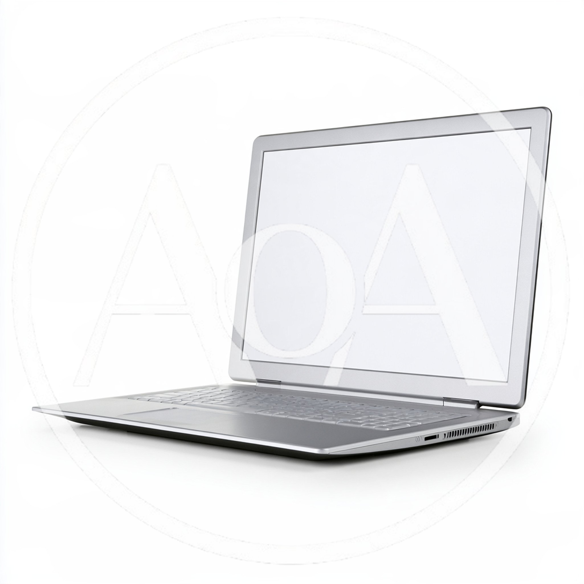 Silver Laptop Computer With Blank White Screen