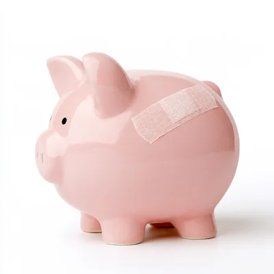 Pink Piggy Bank With Adhesive Bandage