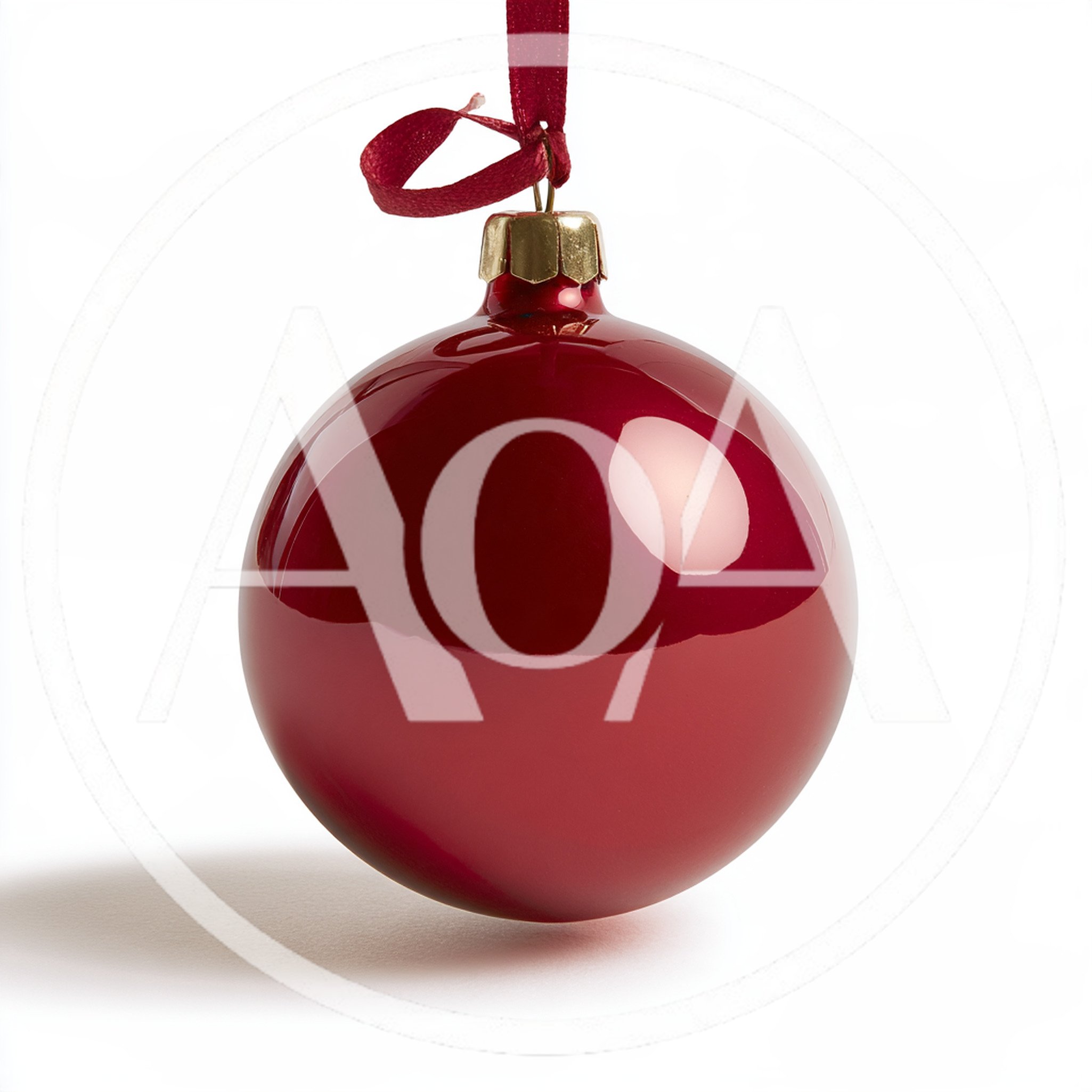 Shiny Red Christmas Ornament Hanging On White Background
