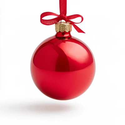 Red Christmas Ornament Hanging With Ribbon Bow