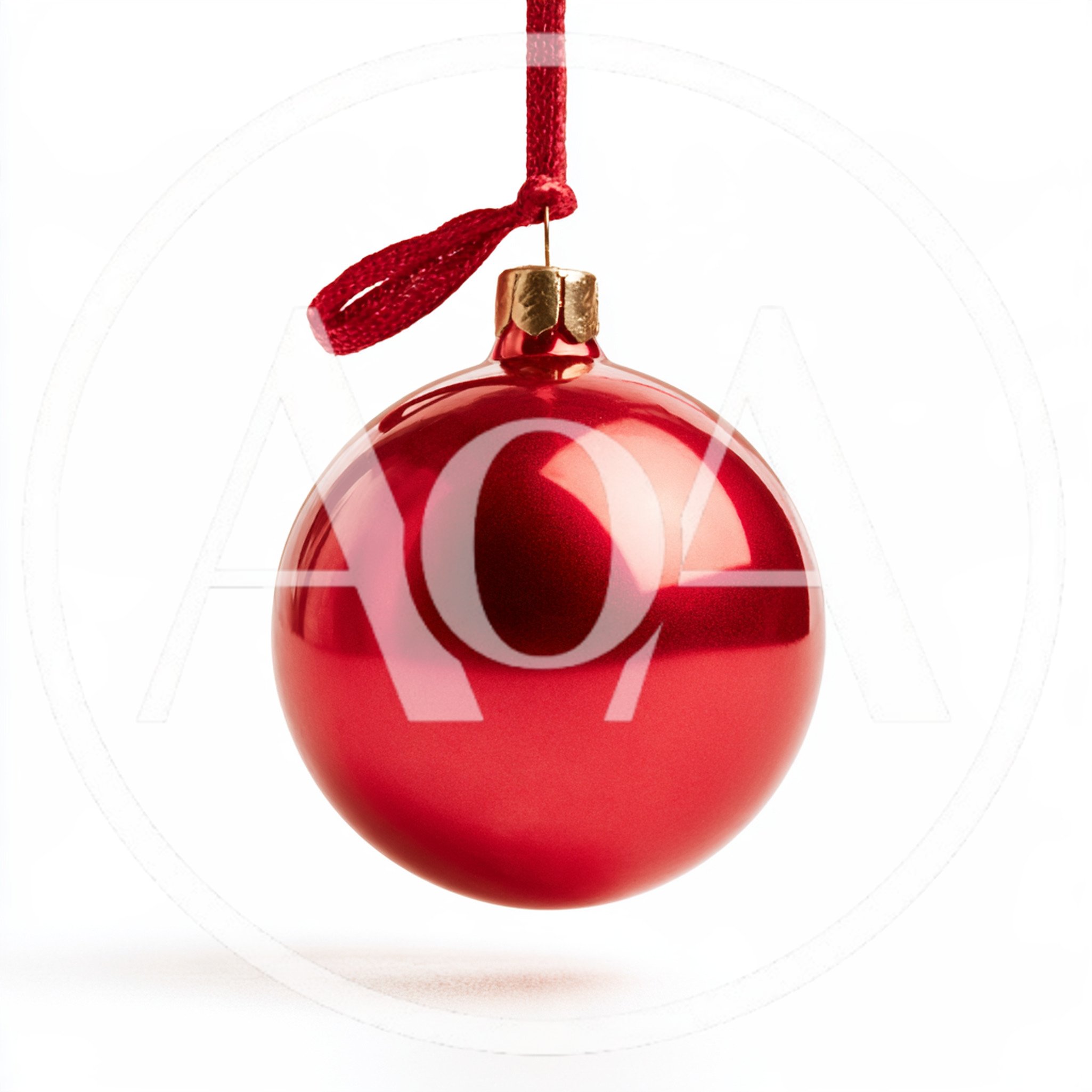Shiny Red Christmas Ornament Hanging On White Background