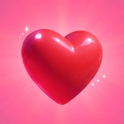 Glossy Red Heart Icon With Radiant Pink Background