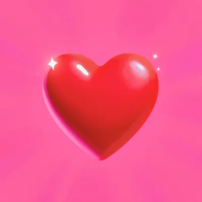 Glossy Red Heart Icon On Pink Background