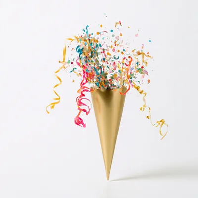 Gold Party Popper Exploding With Colorful Confetti
