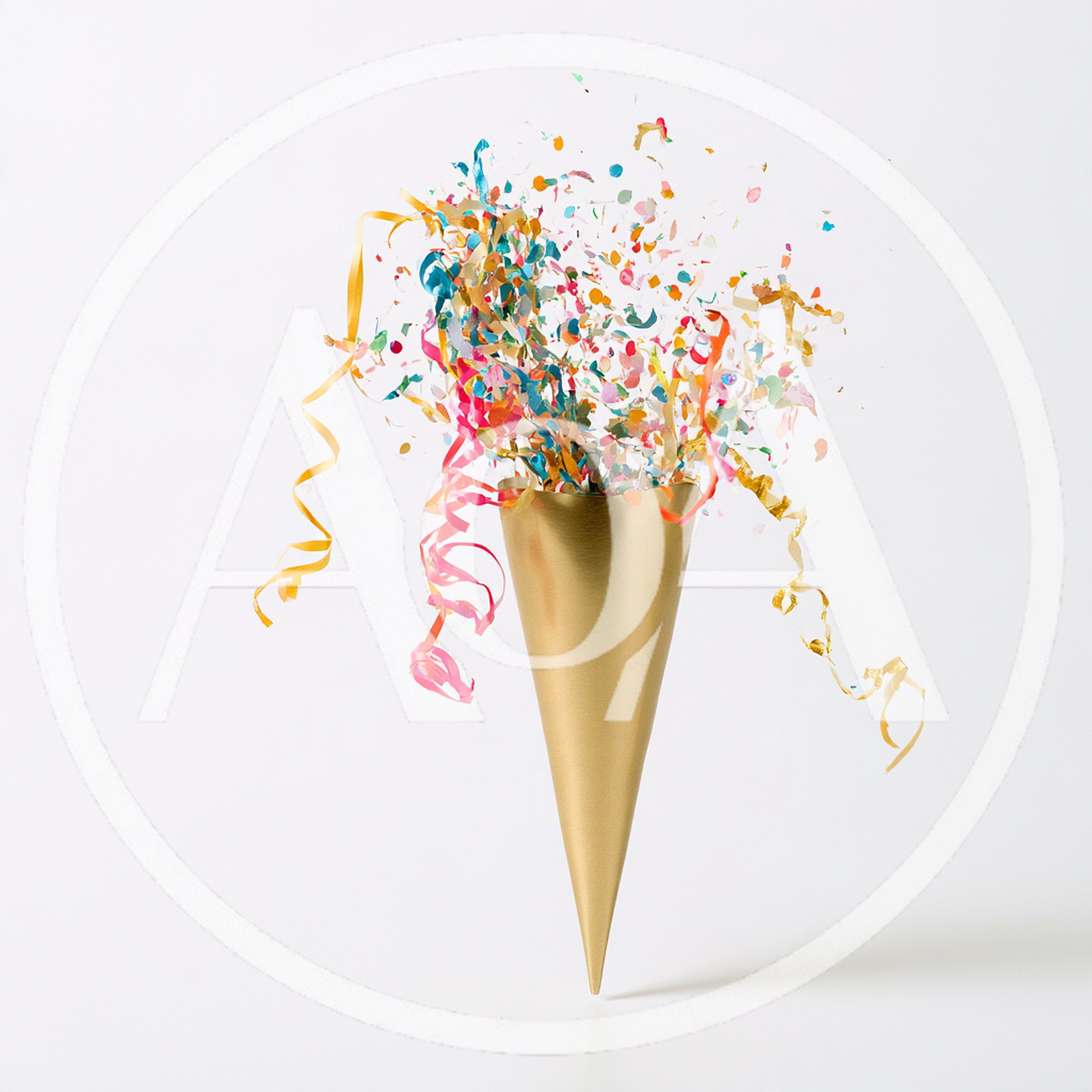 Gold Party Popper Exploding With Colorful Confetti