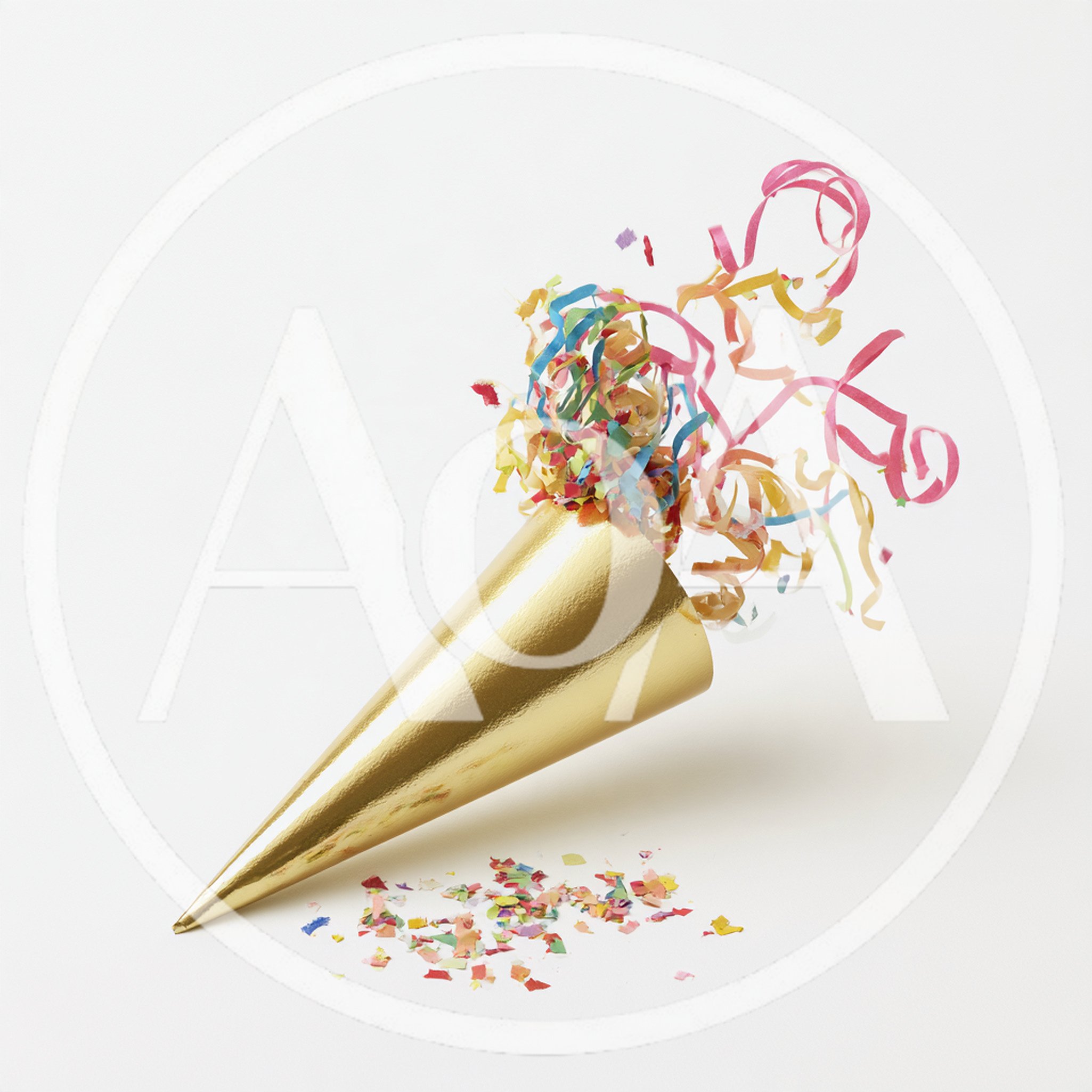 Gold Party Hat With Exploding Colorful Confetti