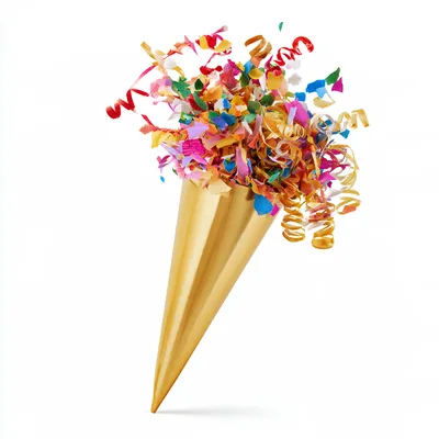 Gold Party Popper With Colorful Confetti And Streamers