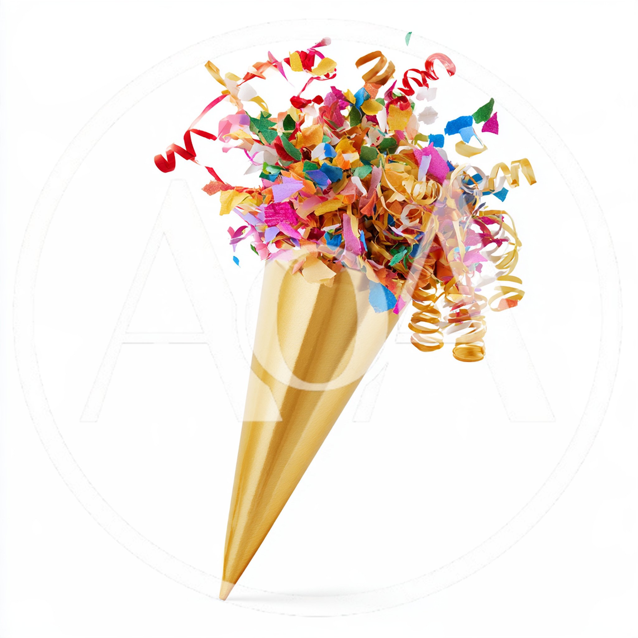 Gold Party Popper With Colorful Confetti And Streamers