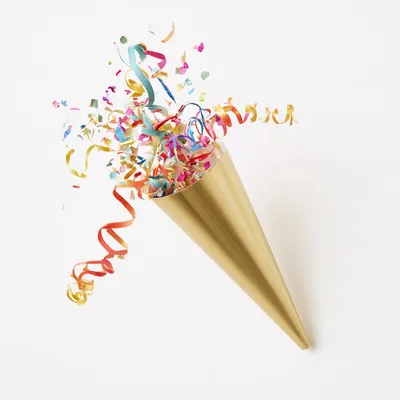Gold Party Popper Exploding With Colorful Confetti