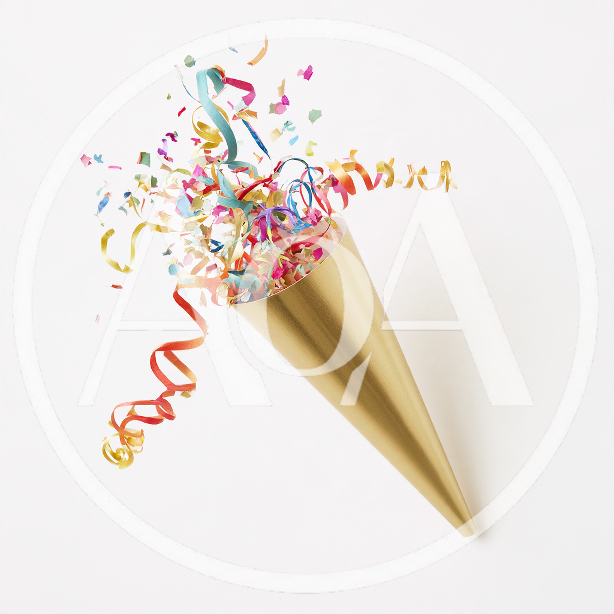 Gold Party Popper Exploding With Colorful Confetti