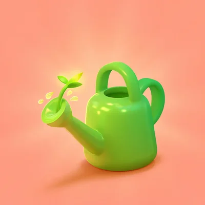 3D Rendered Green Watering Can With Sprouting Plant