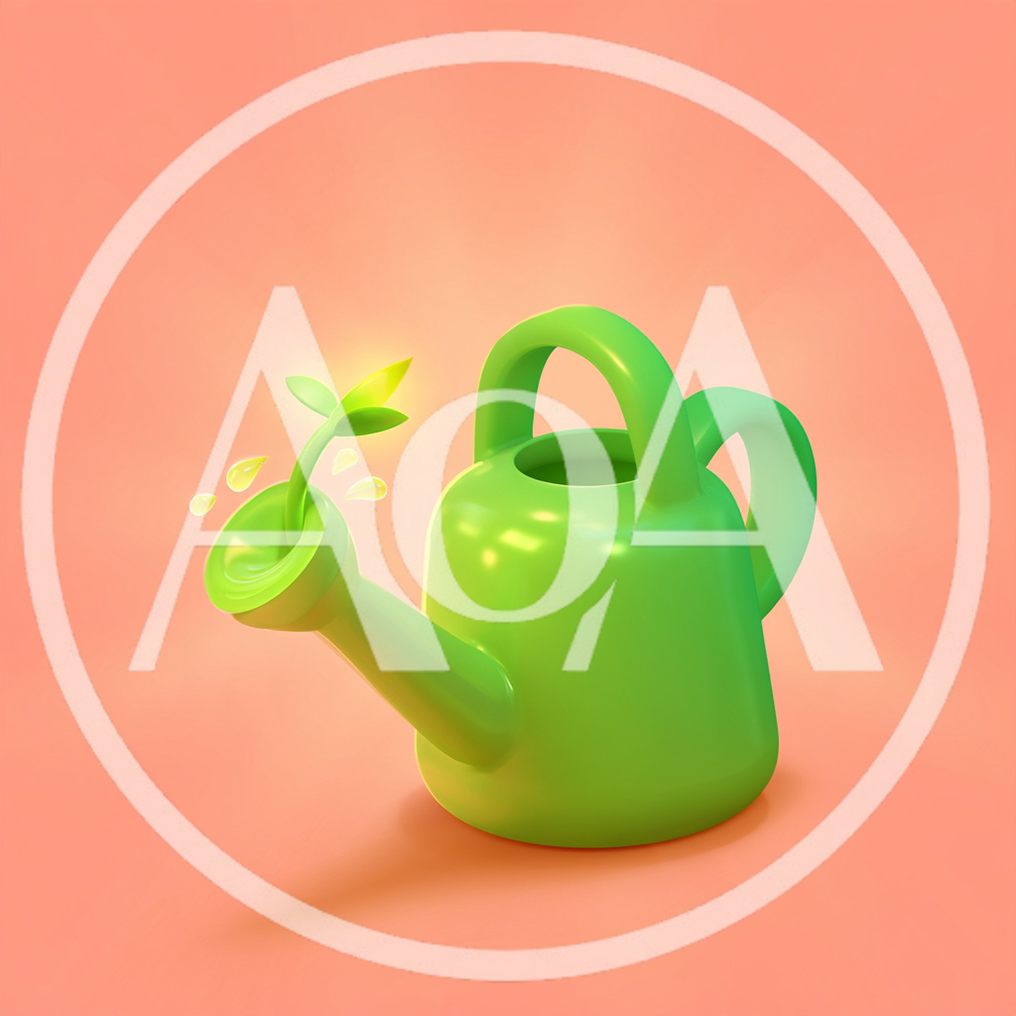 3D Rendered Green Watering Can With Sprouting Plant
