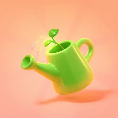 3D Rendered Green Watering Can With Sprouting Plant