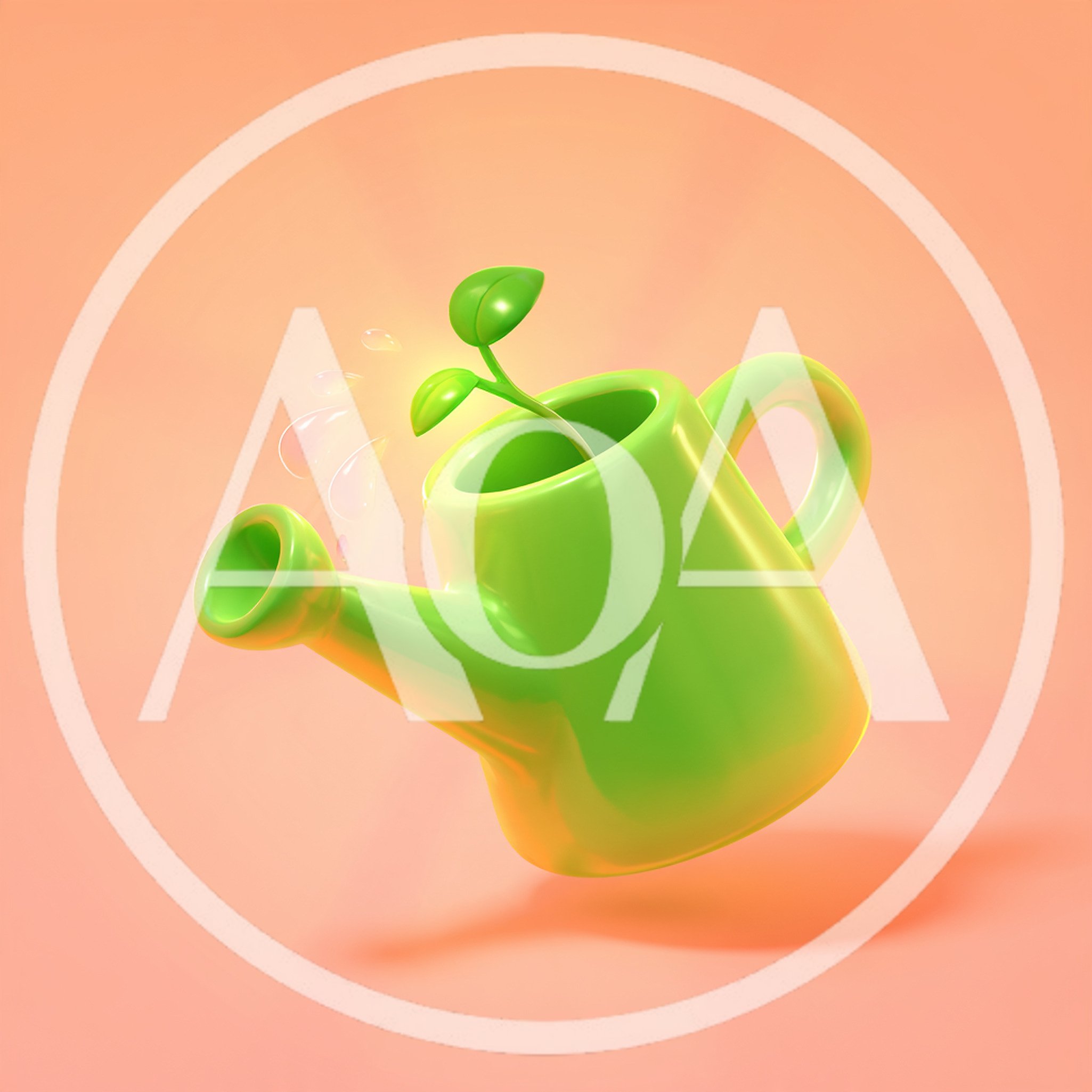 3D Rendered Green Watering Can With Sprouting Plant