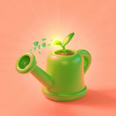 3D Rendered Green Watering Can With Sprouting Plant