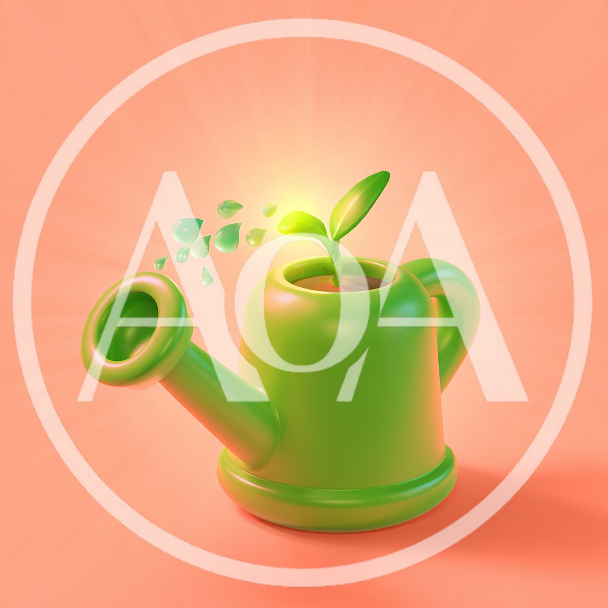 3D Rendered Green Watering Can With Sprouting Plant