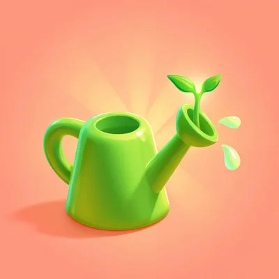 Green Watering Can With Sprouting Plant Illustration