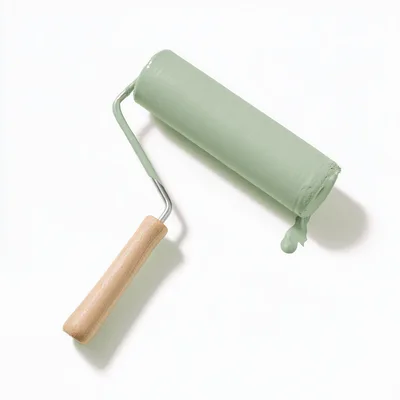 Paint Roller Coated In Sage Green Paint