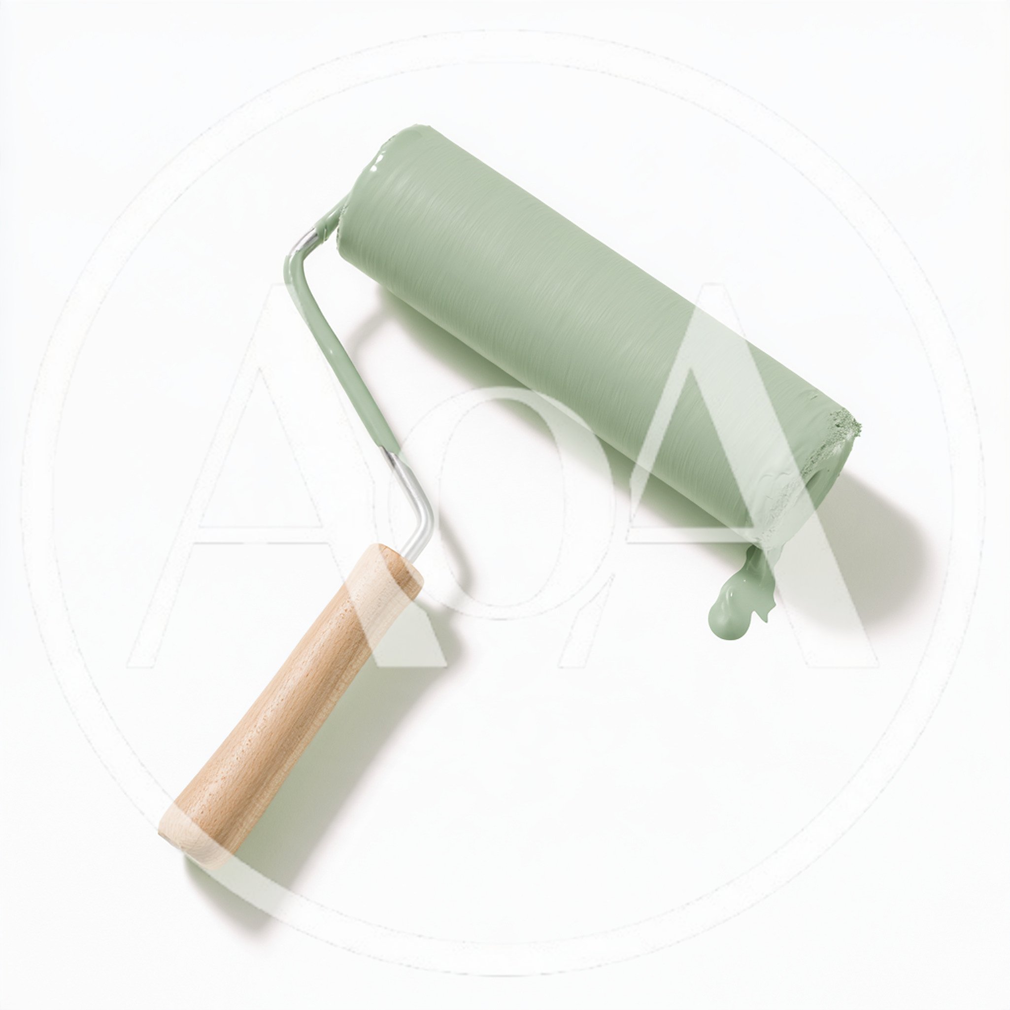 Paint Roller Coated In Sage Green Paint