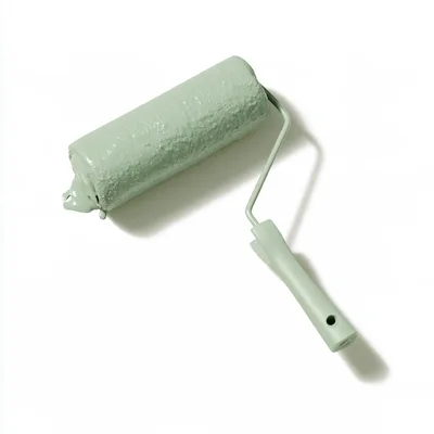 Paint Roller Covered In Light Green Paint